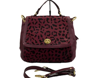 Coach Park Hair Calf Turn Lock Flap Satchel in Leopard Oxblood