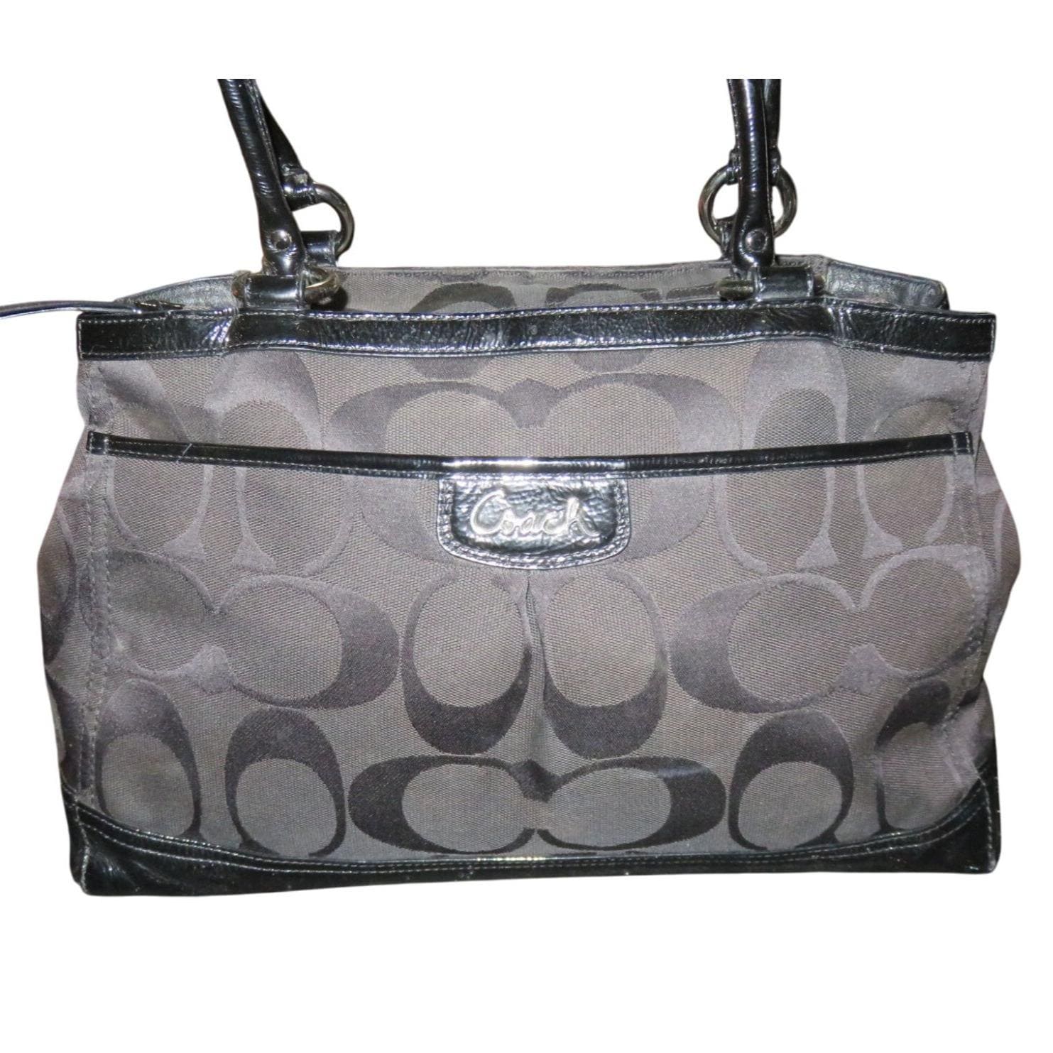 Coach Black Signature C Logo Canvas & Patent Leather Carryall