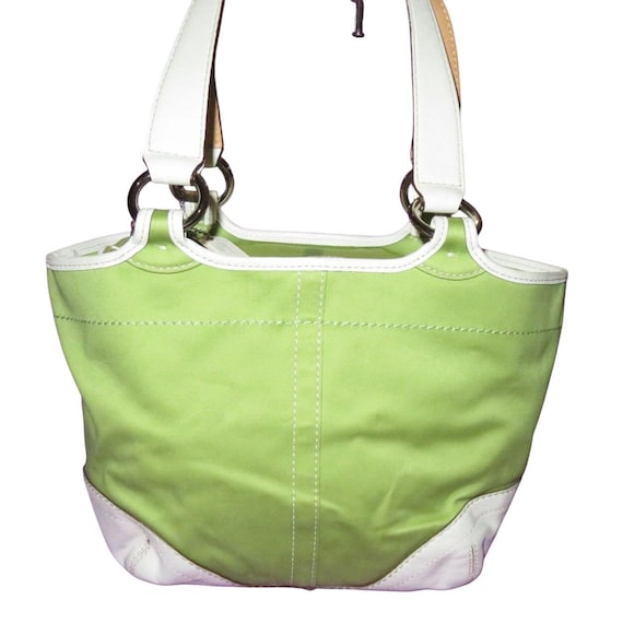 Coach Vintage Y2K Green and White Soho Twill & Leather Mini Tote
