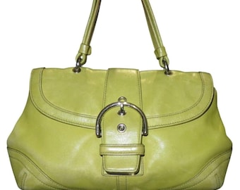 Coach 2004 Soho Y2K Lime Green Signature Sufflette leather Buckle Flap handbag