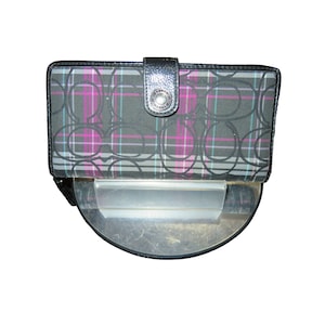 COACH Vintage Poppy Madras Tartan Plaid Signature C Canvas  Wallet Black Pink Blue