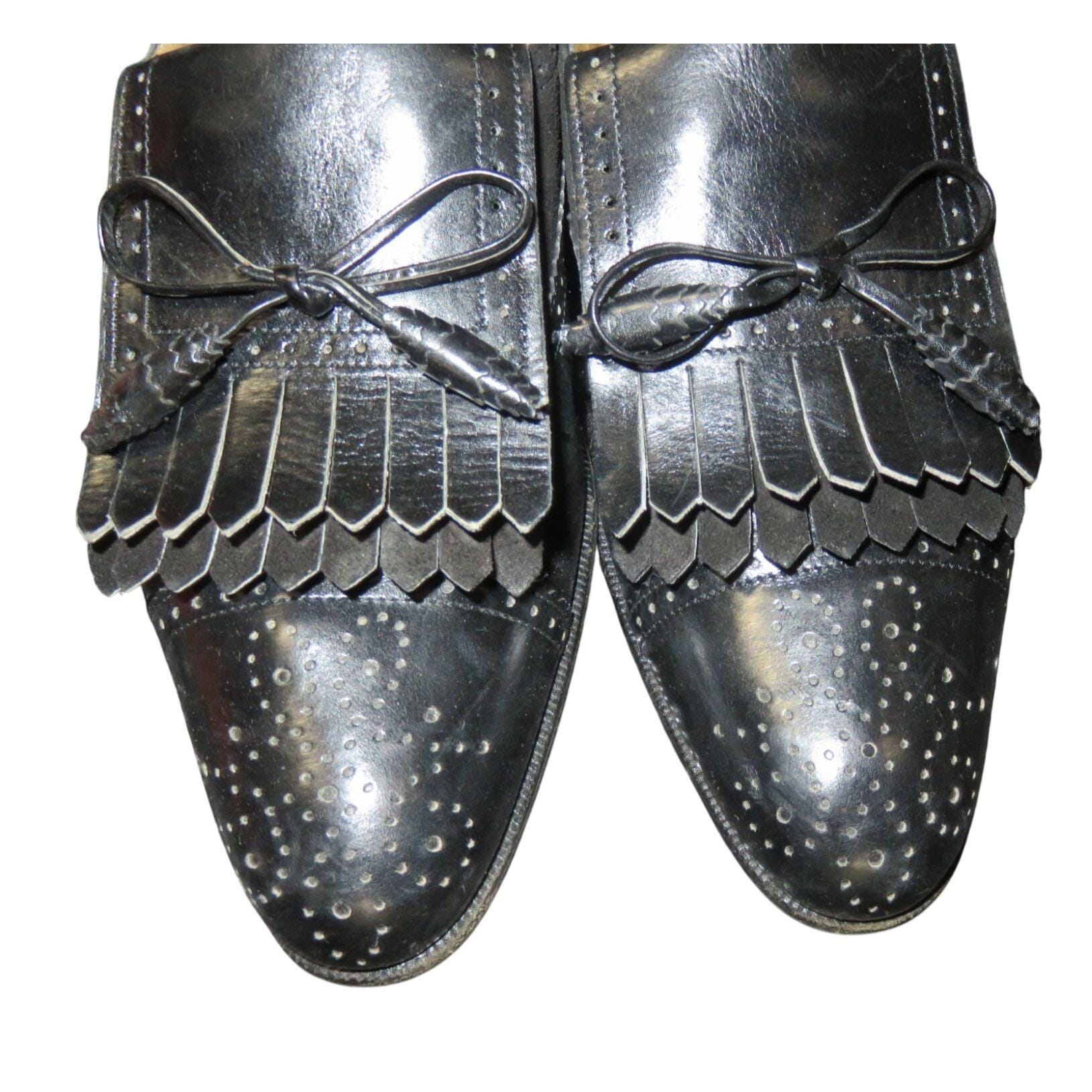 Salvatore Ferragamo Kiltie Black Italian Mixed Leather 