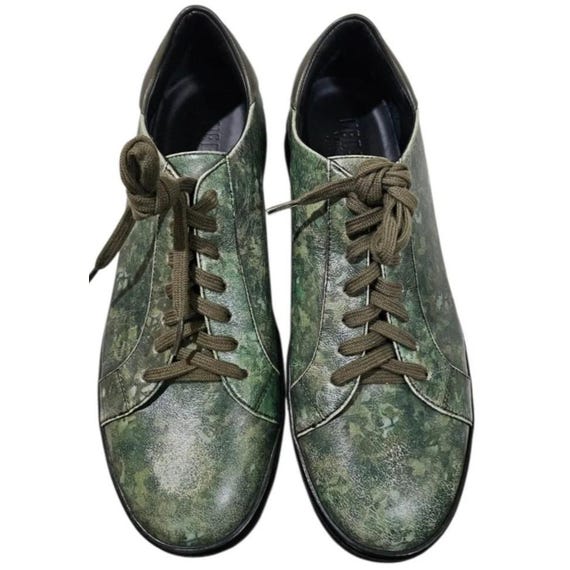 Versace Leather Printed Sneakers in a green camouflage leather finish men's 7.5 or women's 9.5