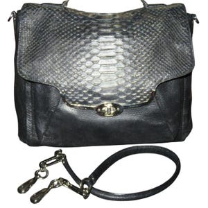 Coach Madison glitter python Sadie Flap Leather Crossbody Satchel in Black