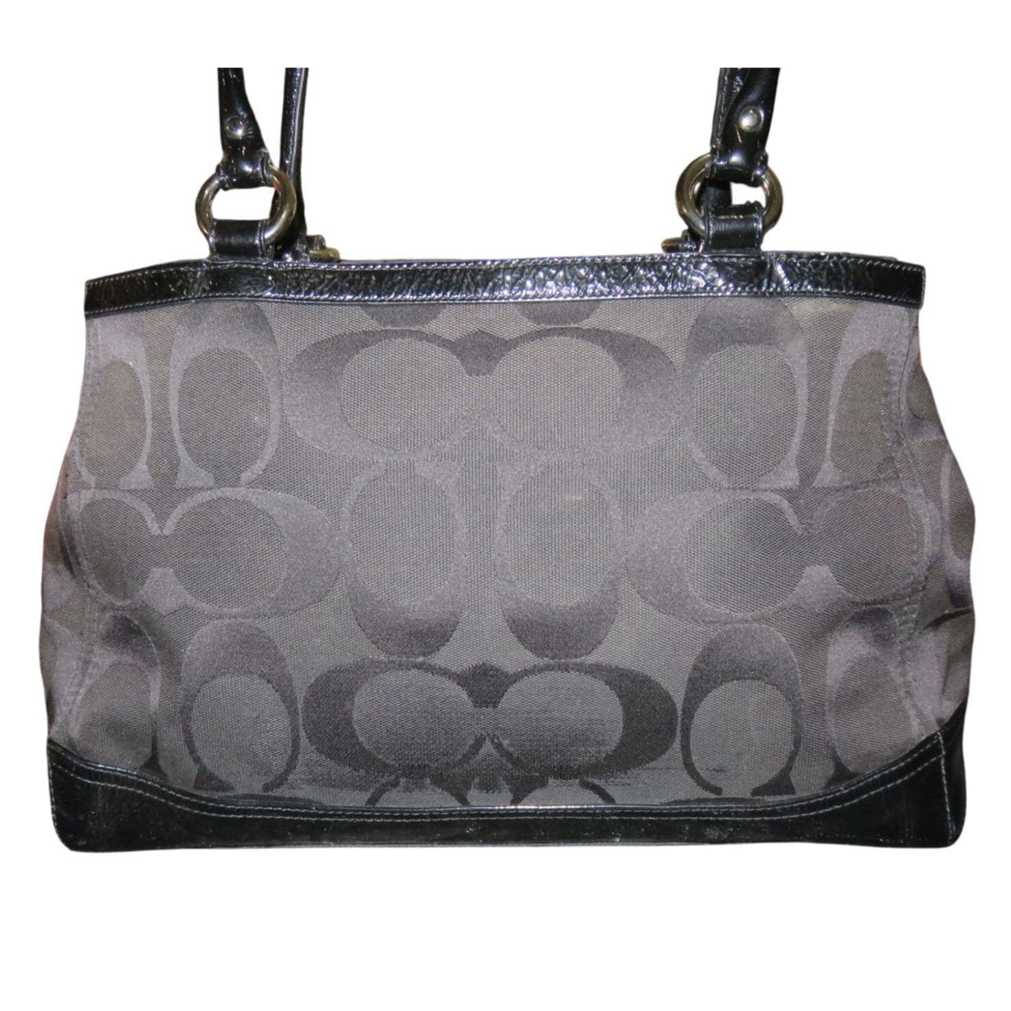 バッグ COACH handbag signature canvas black Coach Black Signature C Logo Canvas & Patent Leather Carryall