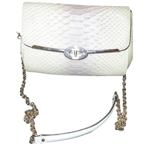 COACH Madison Cream Python Embossed Leather Turn Lock Chain Crossbody
