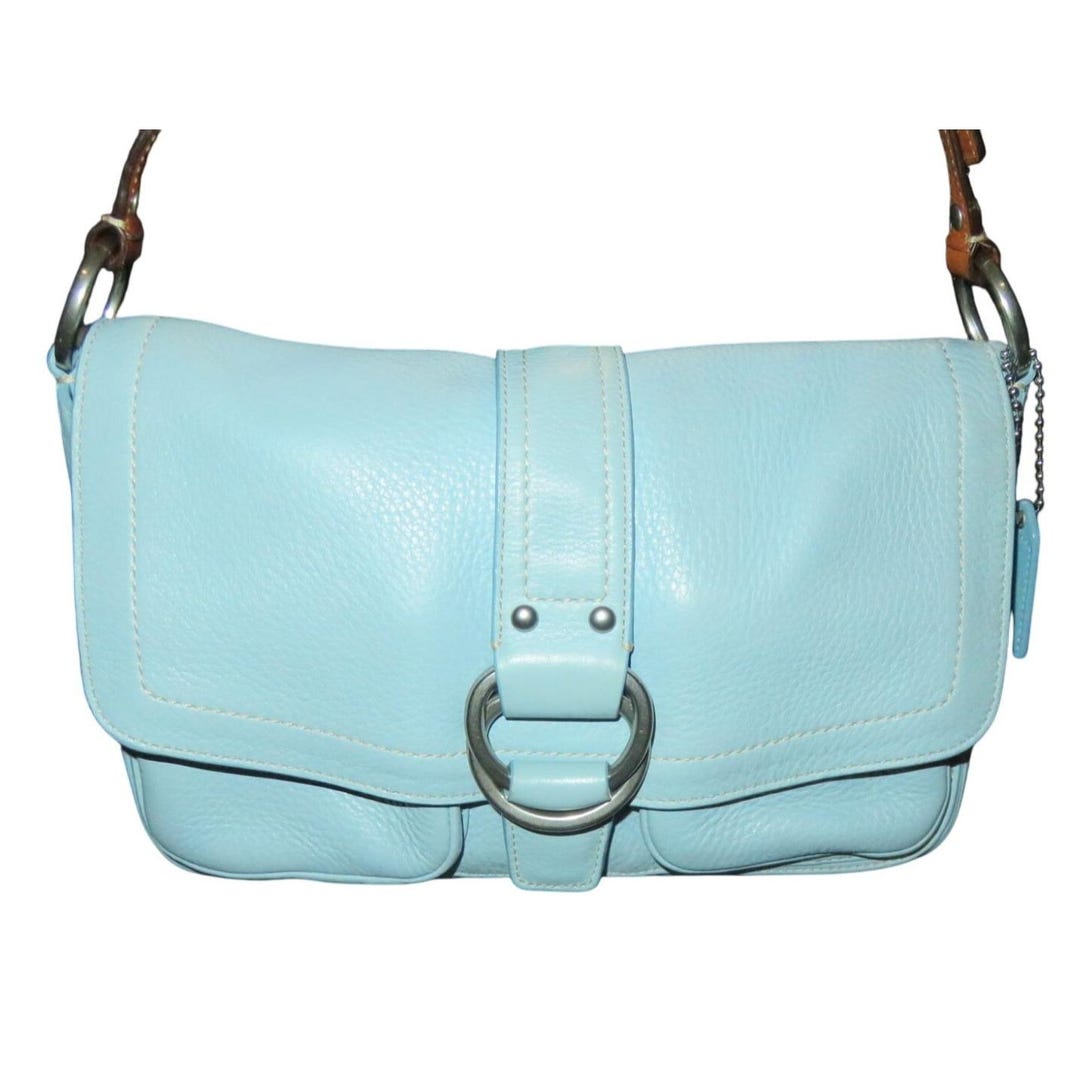 Coach Chelsea Hobo Bag: Light Blue Pebbled Leather, Buckle Flap - Etsy