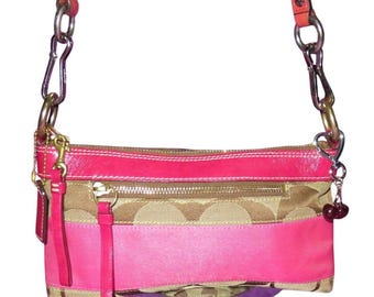 Coach Legacy Turn Lock Wristlet Brown Signature Canvas Burgundy