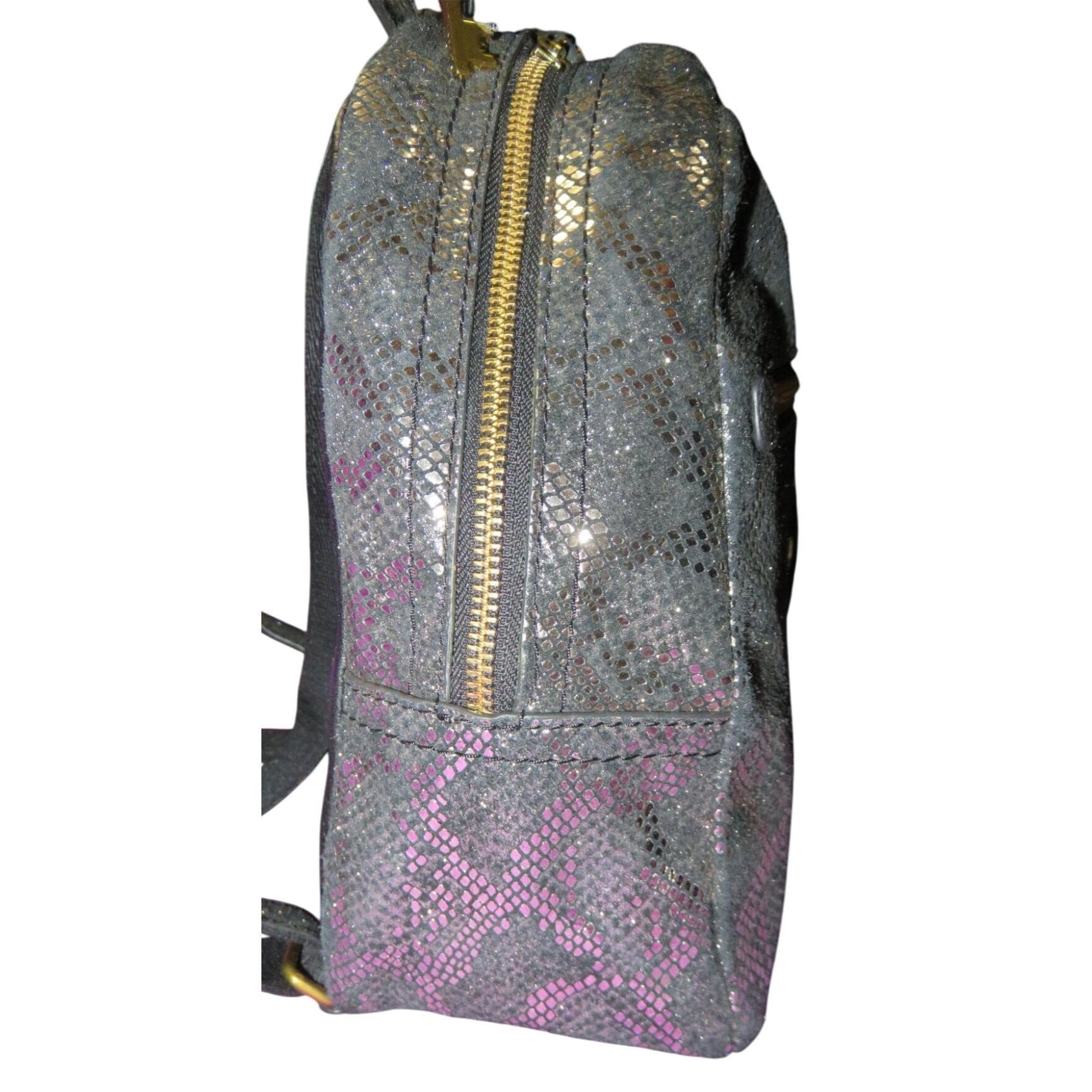FOSSIL Megan Silver & Black Metallic Python Embossed Leather Backpack & Key FOSSIL Megan Silver & Black Metallic Python Embossed Leather  main image 2