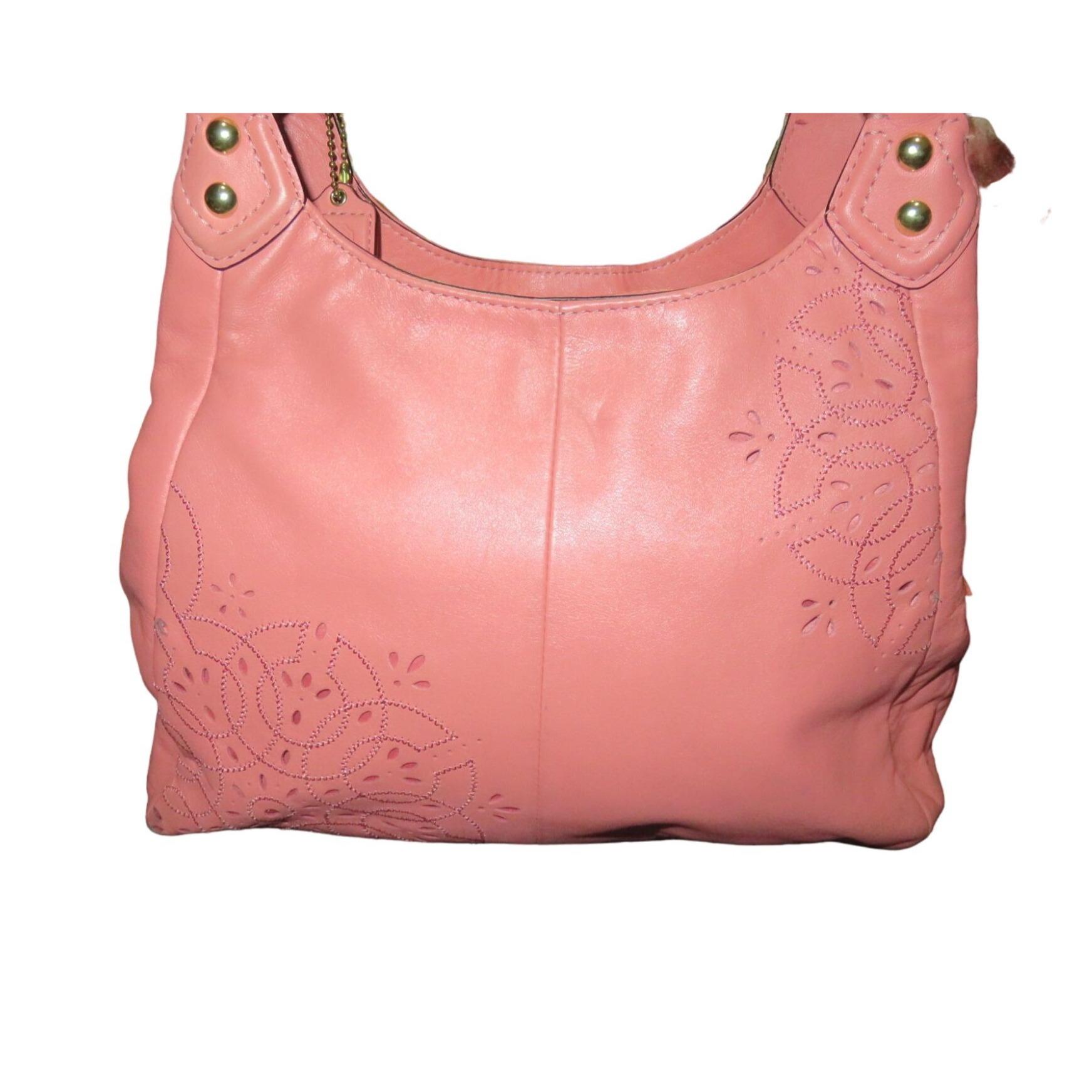 Coach Ashley Pink Leather Laser Cut Eyelet Triple Compartment Hobo 