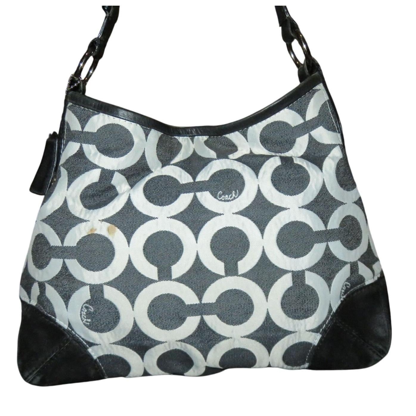 COACH Peyton 14512 Op Art Black and White Denim & Leather Hobo Bag