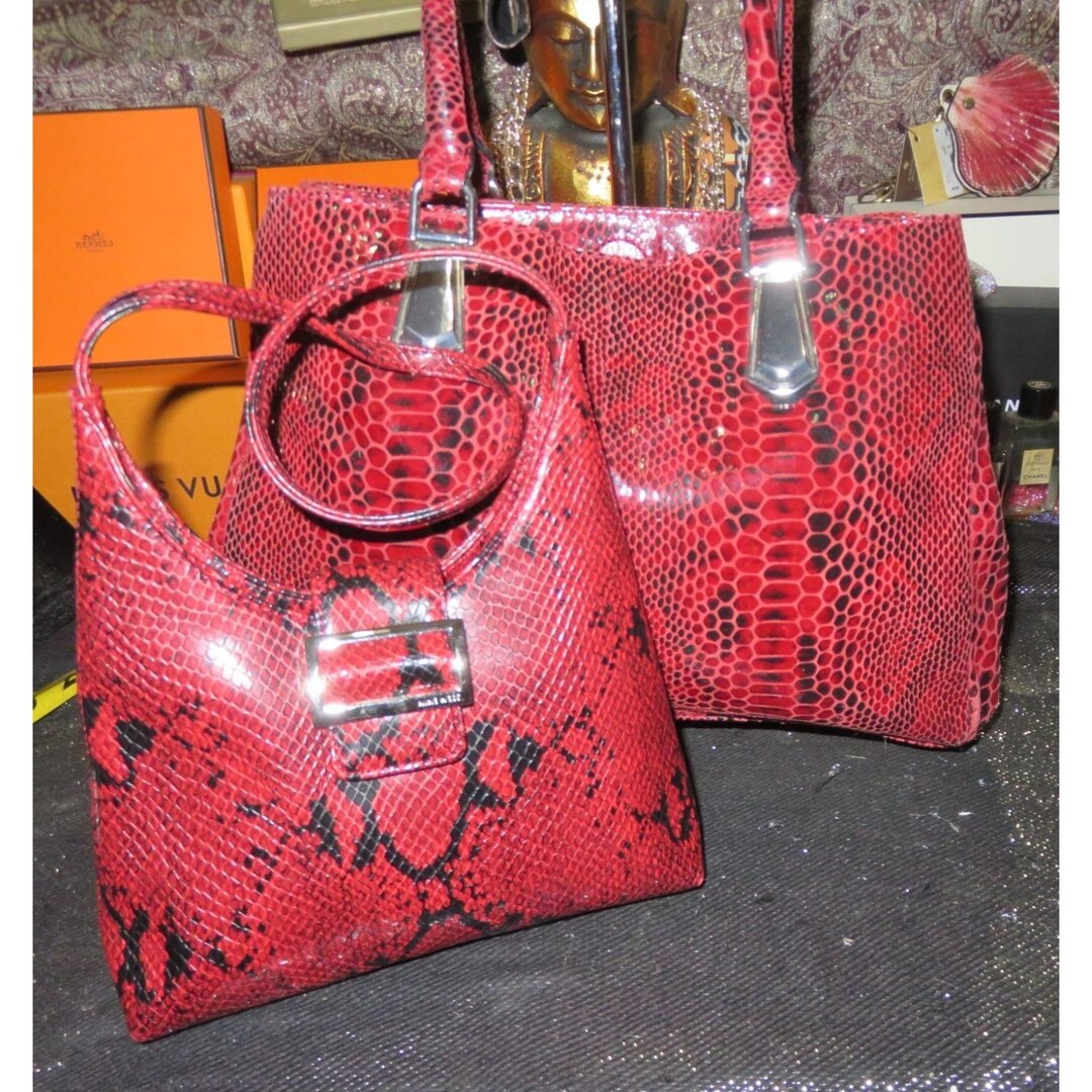 DANIER Italian Leather Python Embossed Snakeskin Tote & Small Handbag ...