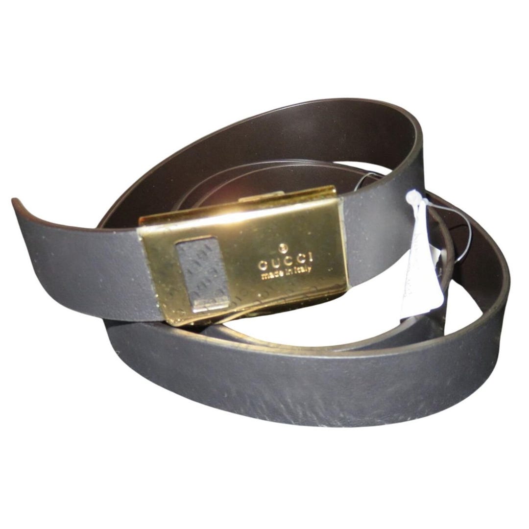 Gucci Black Leather Gold Buckle Logo Plaque Belt Sz 38 95/38  display picture 1