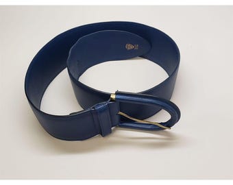 Gucci Y2K Blue Wide Big Buckled Leather Belt Sapphire Cobalt 75.30