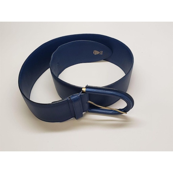 Gucci Y2K Blue Wide Big Buckled Leather Belt Sapphire Cobalt  display picture 2