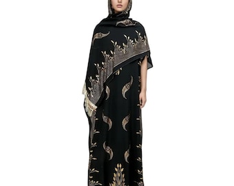 Plus Size Kaftan Dress with Tassel Headscarf, Middle Eastern Abaya, up to 3X
