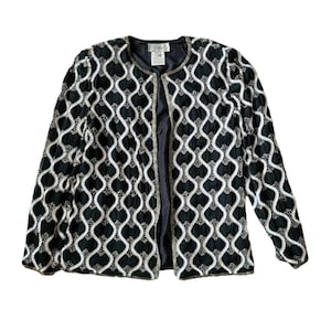 Adrianna Papell Boutique Sequined Embellished Evening Jacket Black 100% Silk Vintage
