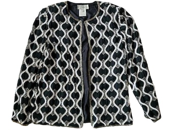 Adrianna Papell Boutique Sequined Embellished Evening Jacket Black 100% Silk Vintage