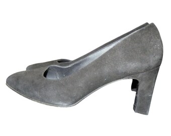 Stuart Weitzman Vintage Schwarz Italienische Wildleder Leder Square Toe Blockabsatz Pumps