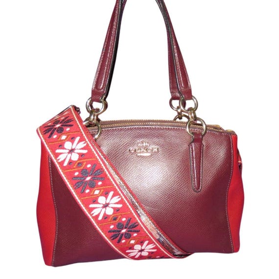 Coach Christie Mini 2 Way Carryall Maroon Red Color Block Leather