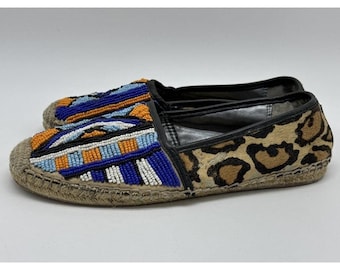 Sam Edelman Lida Calf Hair Leather Bead Embellished Leopard Aztec Espadrilles