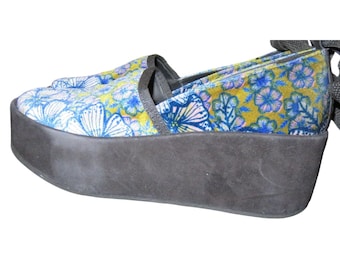 FURLA Capriccio Italian Leather Floral Platform Mule Flat Wedge & ankle ties 38