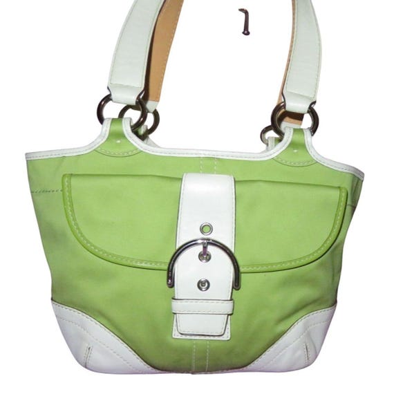 Coach Vintage Y2K Green and White Soho Twill & Leather Mini Tote