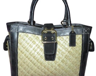 Coach Hamptons Straw & Leather Tote Bag - Etsy