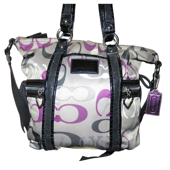 Coach Poppy Purple OP Art C Logo Signature Graffiti Glam Handbag