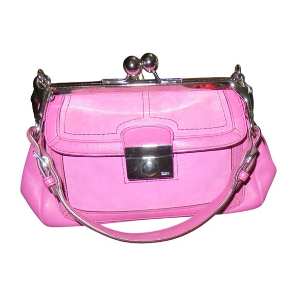 COACH 2004 Pink Mixed Suede & Leather Kisslock Frame Satchel  