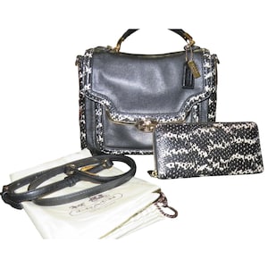 COACH Madison Two Tone Python Embossed Exotic Leather Sadie Handbag & Wallet Set