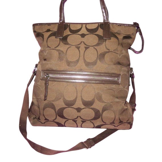 Coach Y2K Signature C Brown Canvas & Leather Trim Fold Over Tote