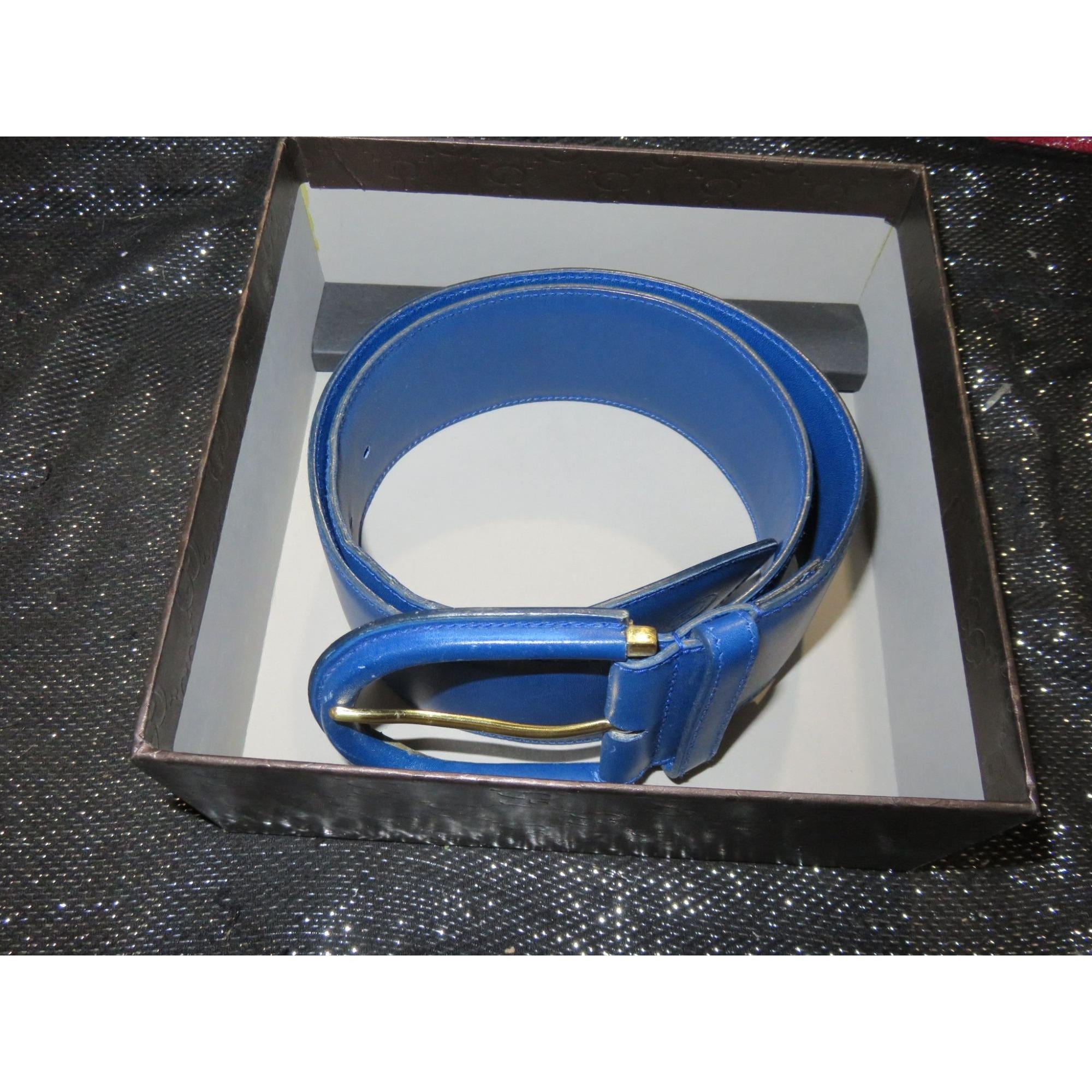 Gucci Y2K Blue Wide Big Buckled Leather Belt Sapphire Cobalt  display picture 1