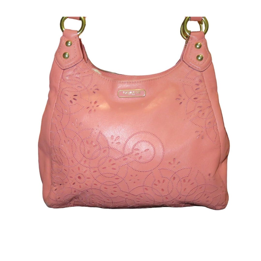 Coach Ashley Pink Leather Laser Cut Eyelet Triple Compartment Hobo