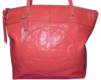 Coach 2011 Laura Coral Pink Patent Leather Double Handle Tote Project bag F18900