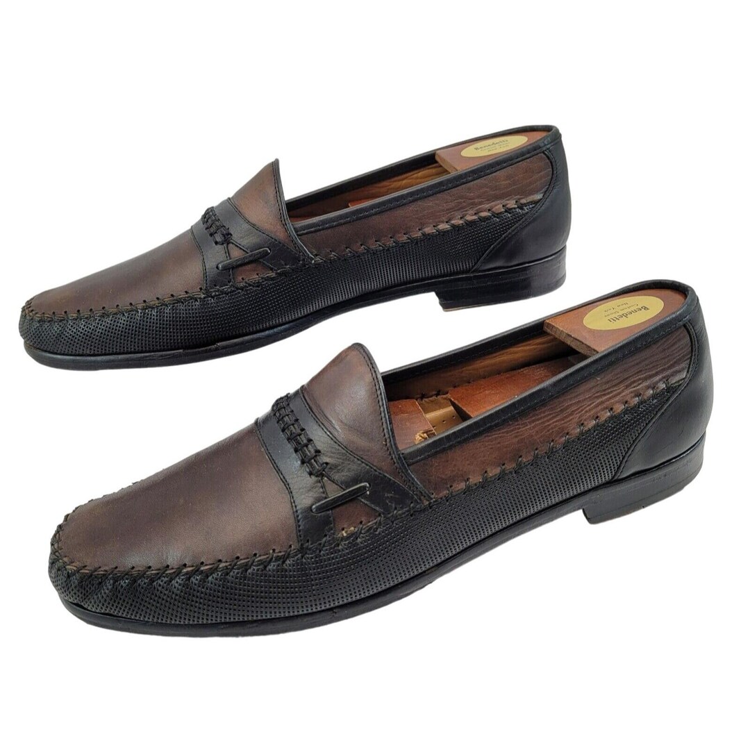 Mezlan Brown & Black Color block Italian Leather Loafers size 9 M Mezlan Vintage Brown & Black Color Block Italian Leather  main image 2