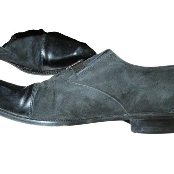 Versace Medusa Head Leather & Suede Derby Oxford Loafers Black Dress Shoes 13 Versace Medusa Head Black Italian Leather & Suede Derby  main image 2
