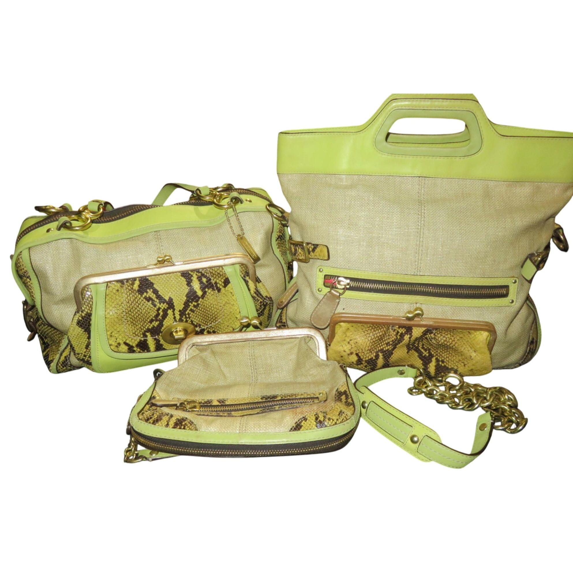 Coach Limited Edition 3 Piece Bonnie Green Python Straw Tote 