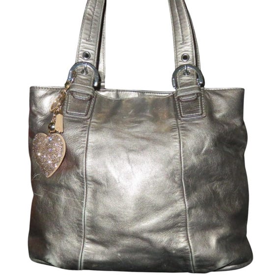 Coach Soho Metallic Gold Bronze Leather Pleated Carryall Handbag 