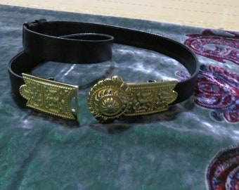 Superbe ceinture en cuir vert foncé vintage en peau de serpent Alexis Kirk