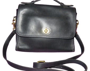Vintage Coach Shoulder Bag Small Black Leather Purse With