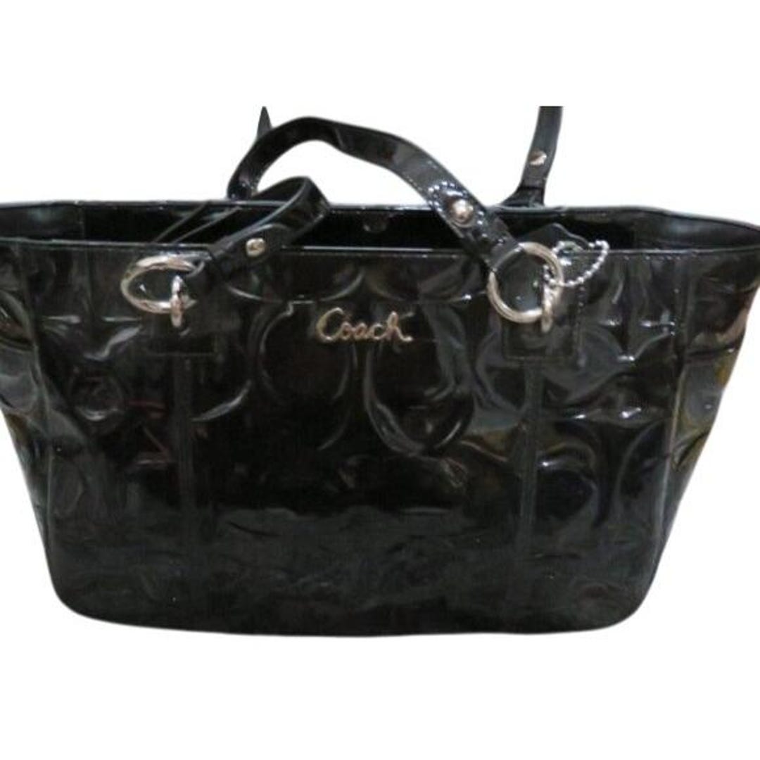 バッグ COACH Bag Embossed patent Leather Tote Coach Black C Embossed Patent Leather Tote Handbag - Etsy