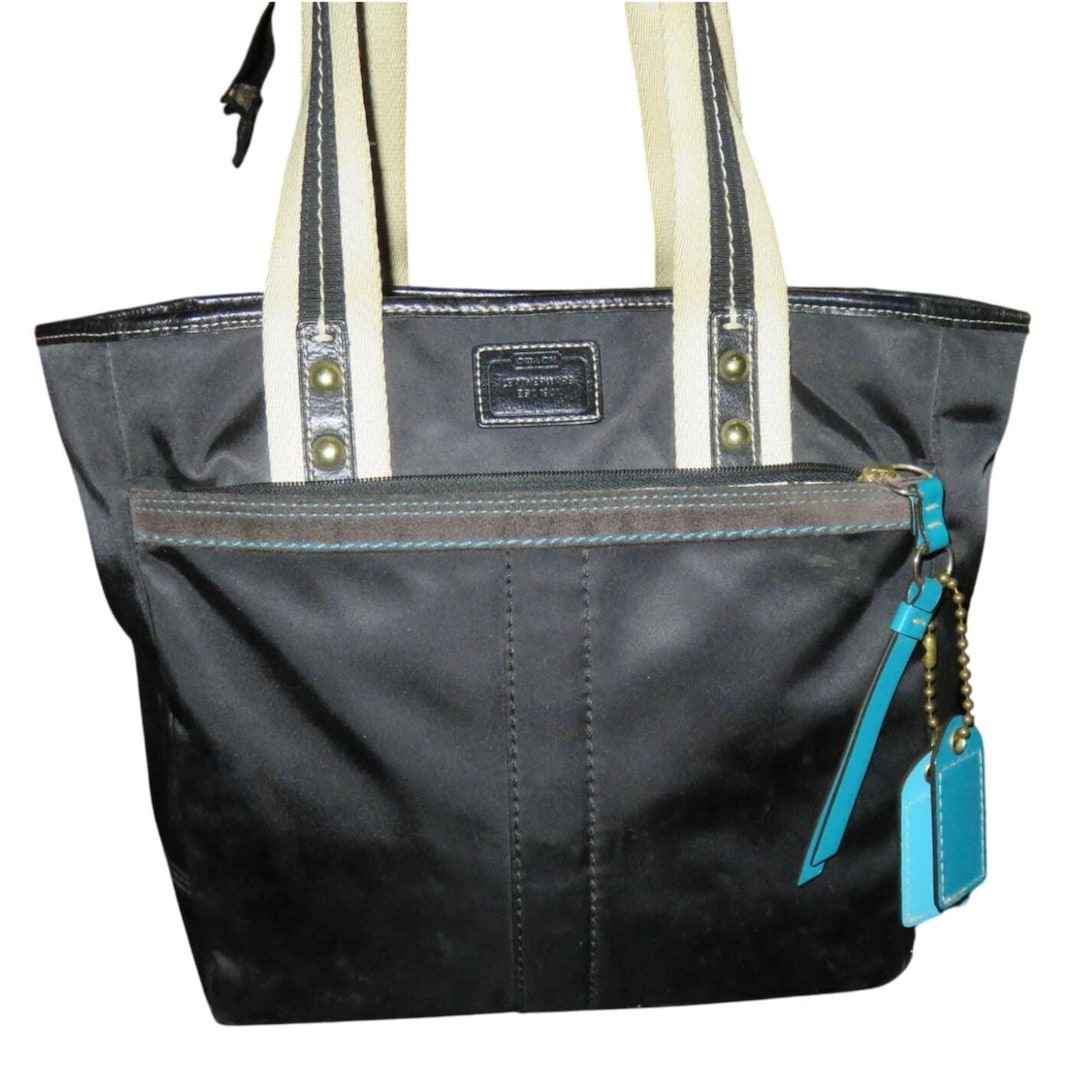 Coach 2005 Leatherware Hampton Black Canvas Leather Shopper Tote