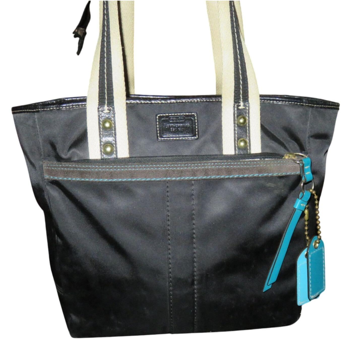 Coach 2005 Leatherware Hampton Black Canvas & Leather Shopper Tote 
