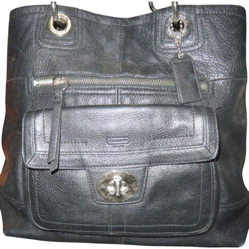 COACH Hampton 15694 zwarte leren handtas met klep en klep met klep en sluiting afbeelding 2