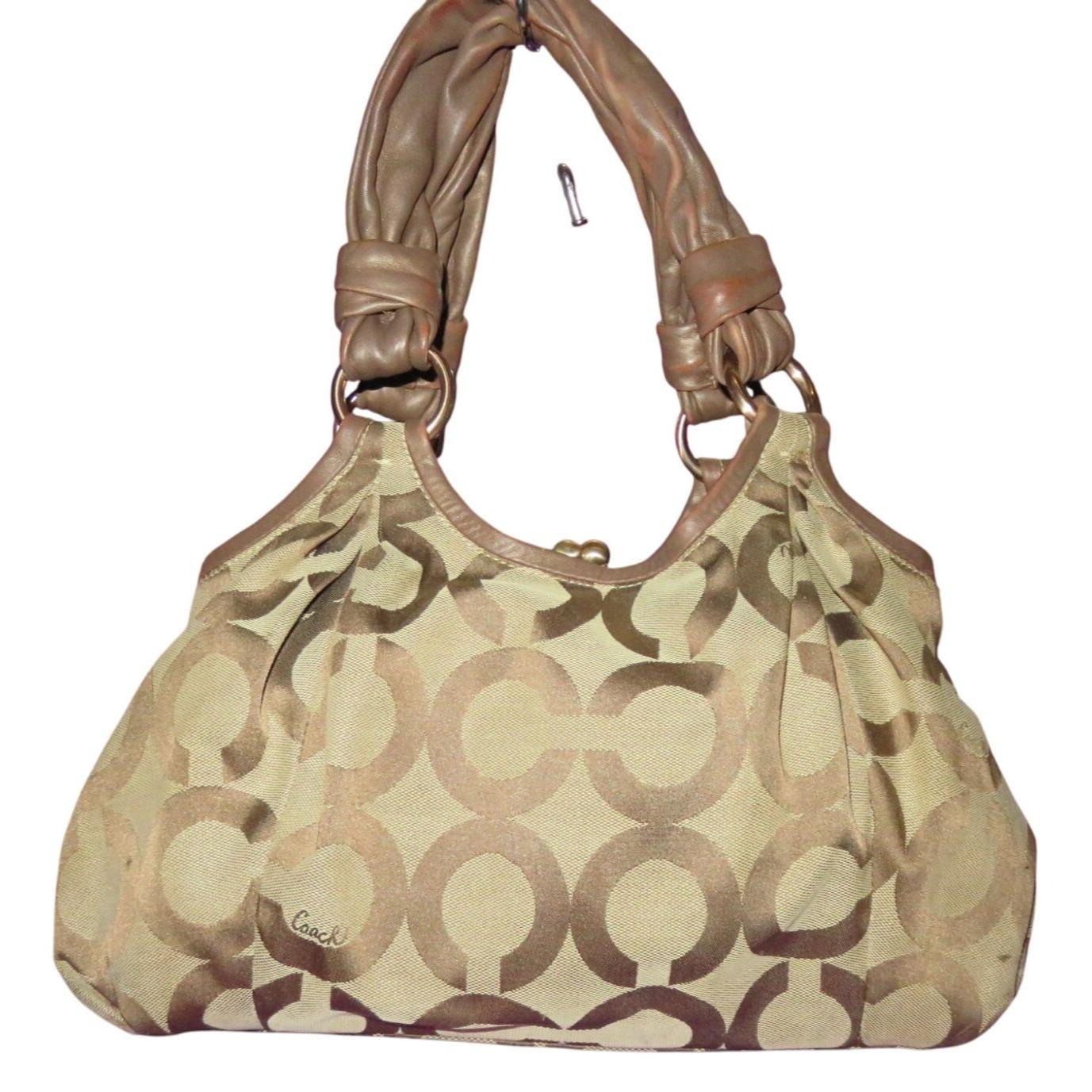 Coach Parker Kisslock Brown Canvas & Leather Classic Hobo Handbag  