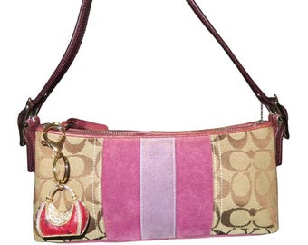 Coach 2005 Vintage Canvas & Suede Signature Demi Baguette Sufflette Shoulder Bag