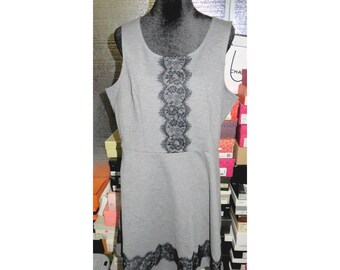Maurice's Grey Sleeveless Black Lace Detail Sheath Dress Size XL
