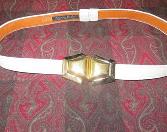 Wunderschöner Vintage-Gürtel aus weißem italienischem Leder von Alexis Kirk mit goldverzierter Schnalle