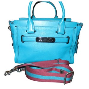 Coach Swagger 27 2WAY Leather Satchel Crossbody Turquoise With 